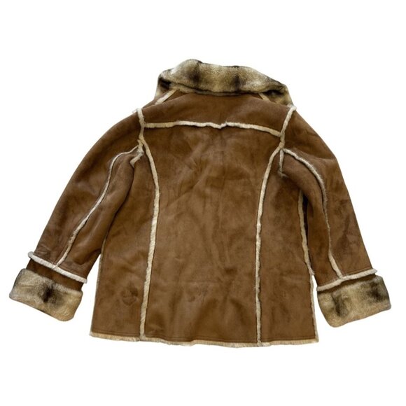 Dennis Basso Faux Fur Suede Shealing Reversable Button Jacket L Vintage Read - Picture 7 of 8